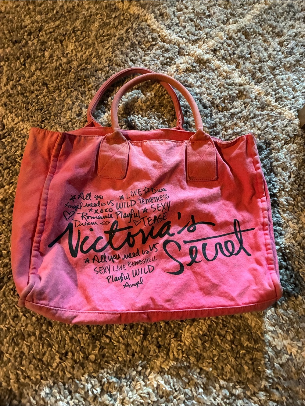 Victoria's Secret Hot Pink Canvas Tote with Black Script